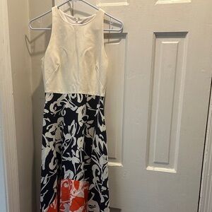 Vince Camuto Cream and Navy Floral Midi Dress